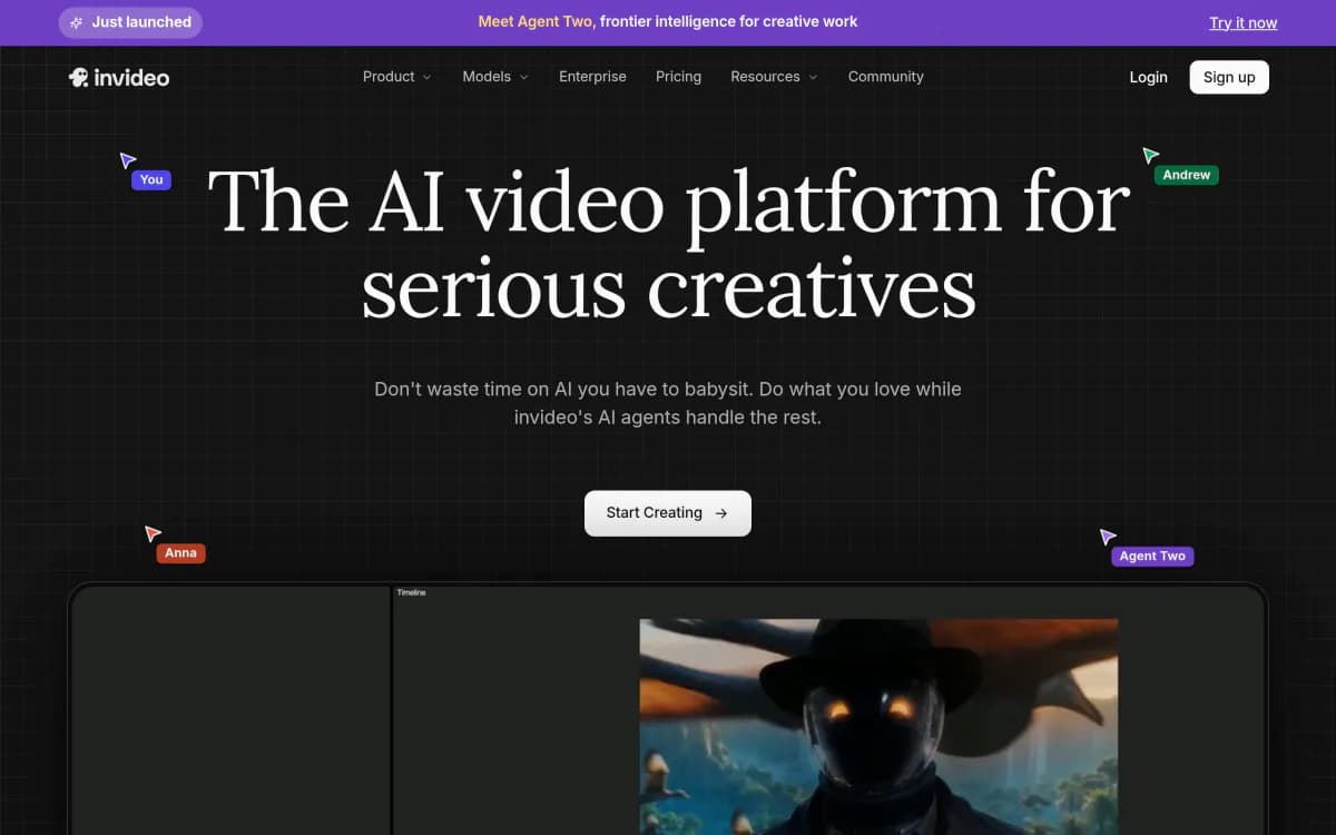 Screenshot of the InVideo website