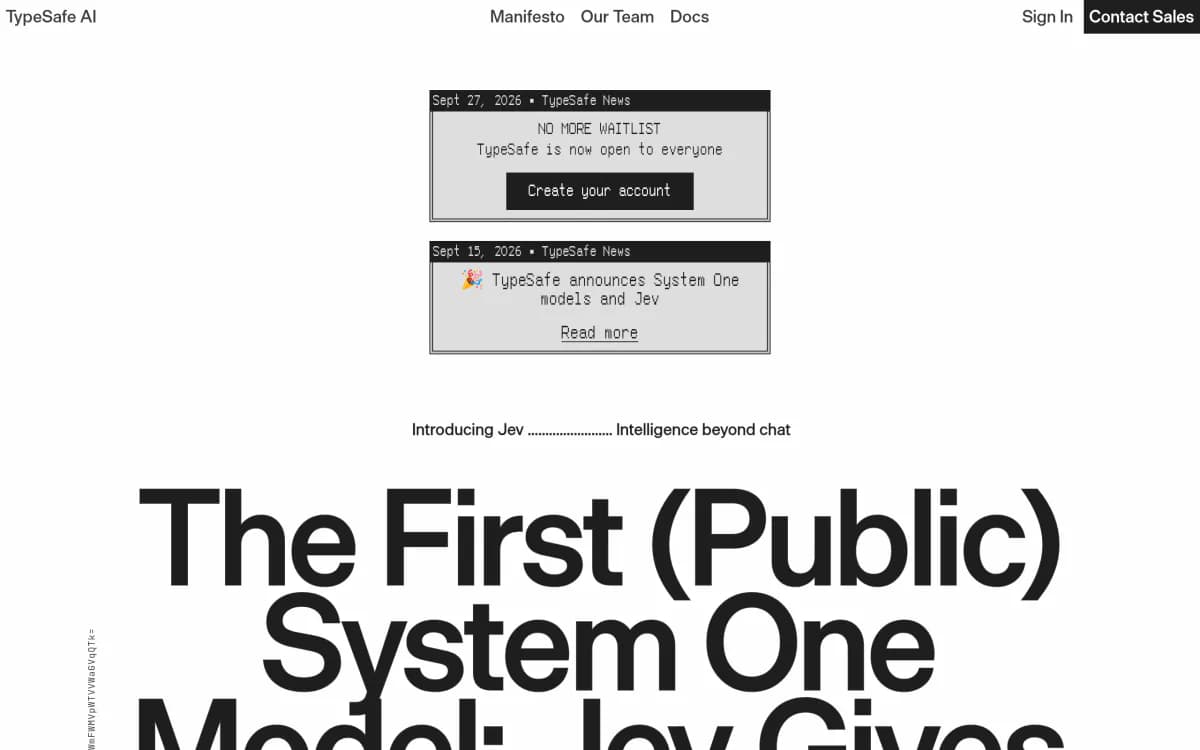 Screenshot of the Jev website