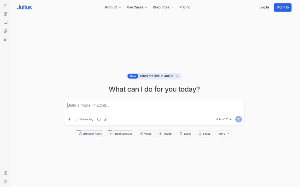 Screenshot of the Julius AI website