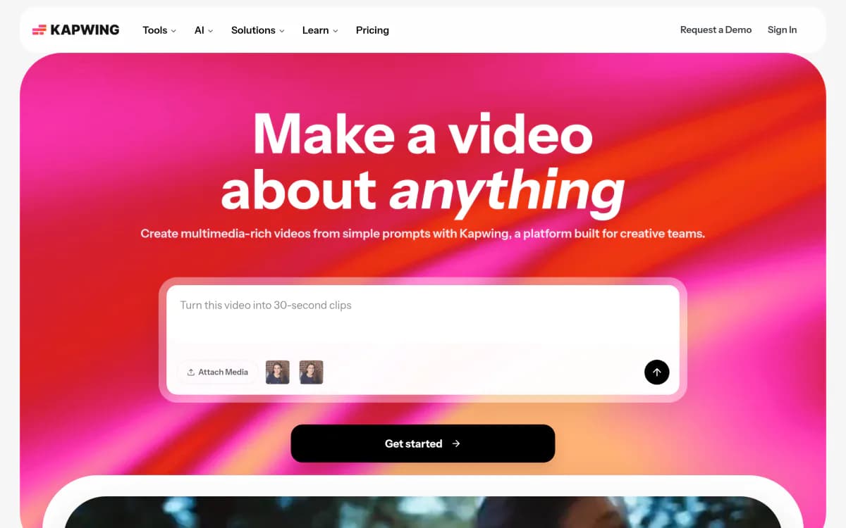 Screenshot of the Kapwing website