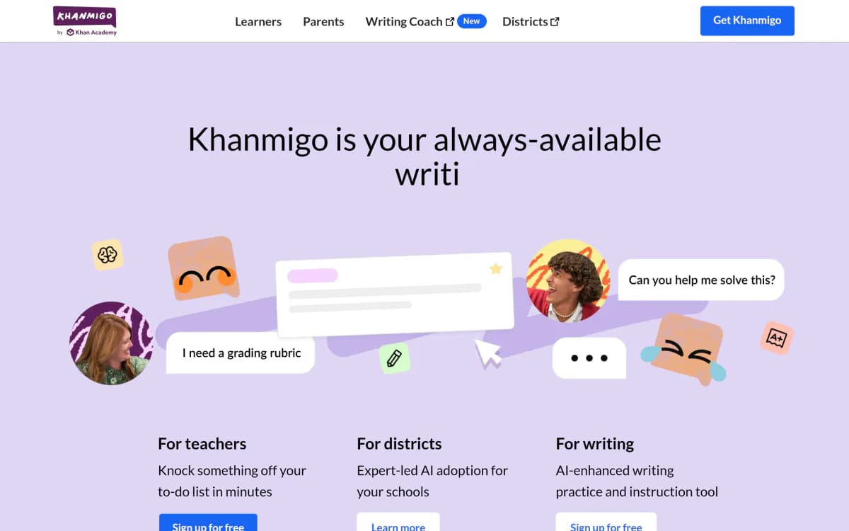 Screenshot of the Khanmigo website