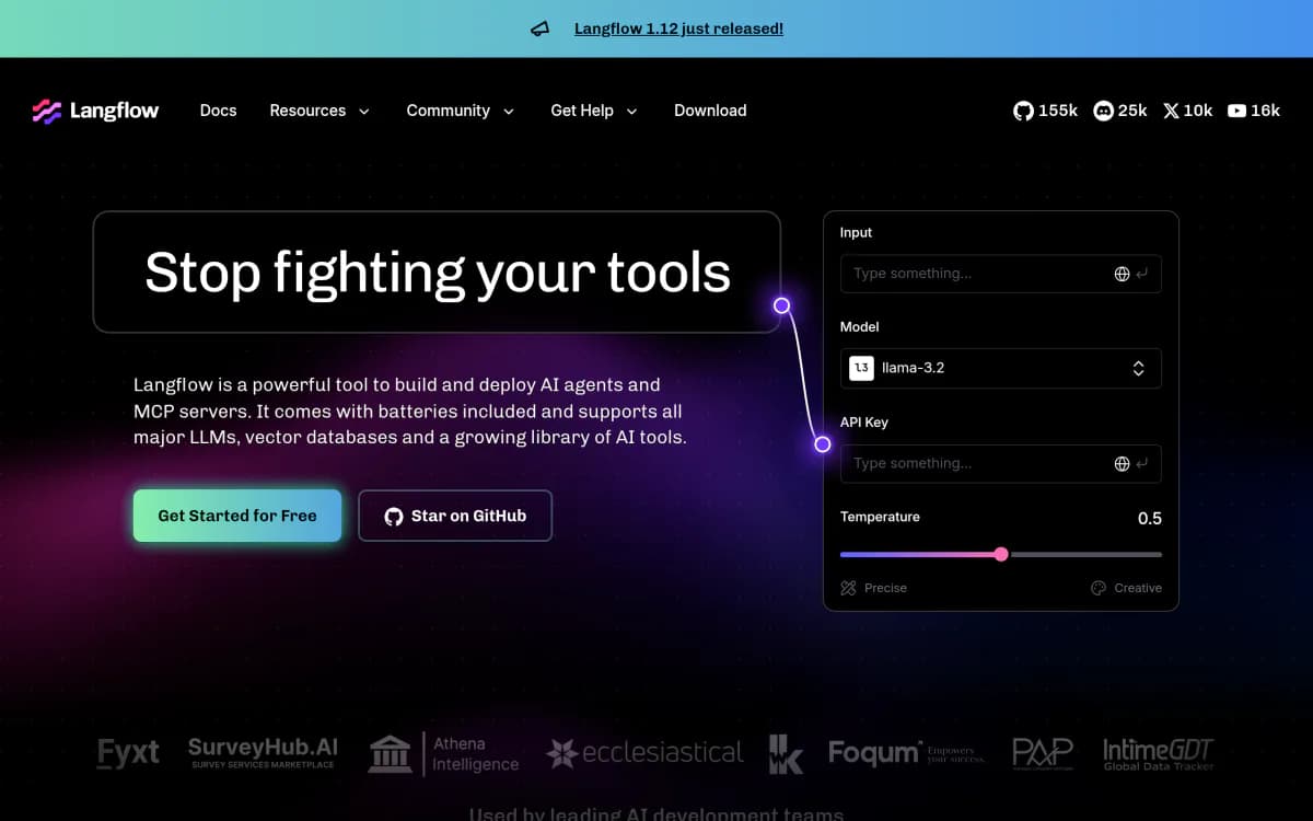 Screenshot of the Langflow website