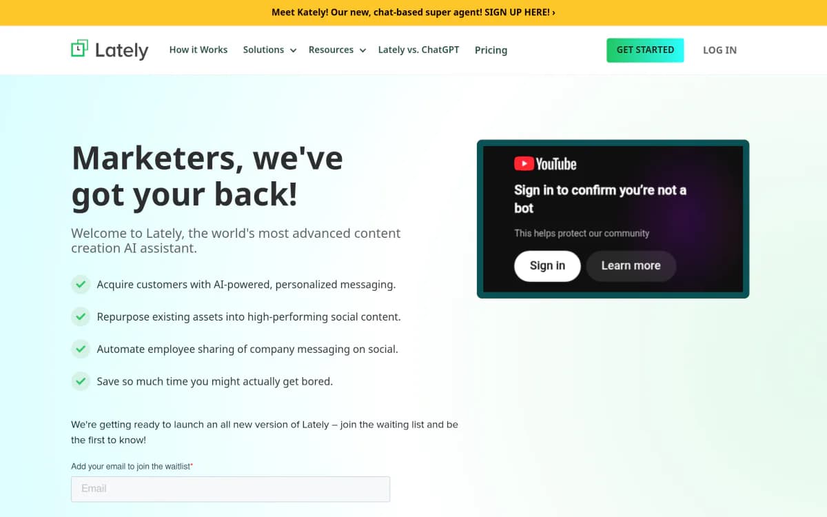 Screenshot of the Lately website