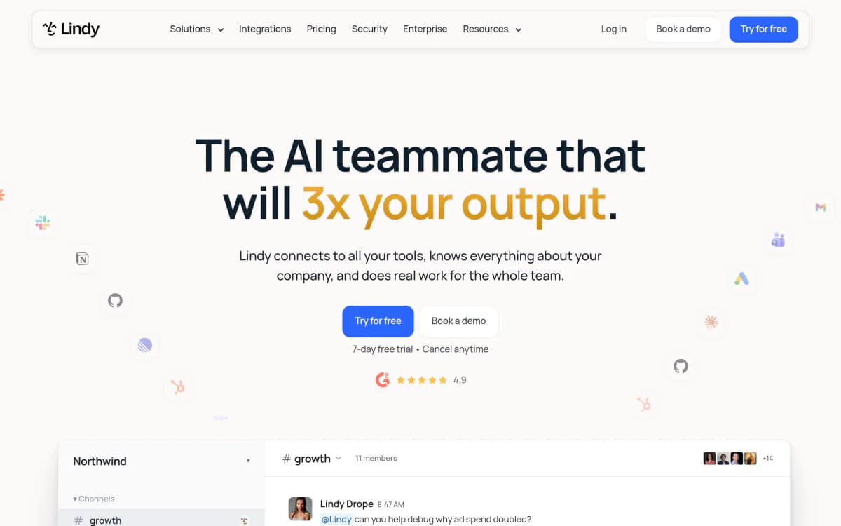 Screenshot of the Lindy website
