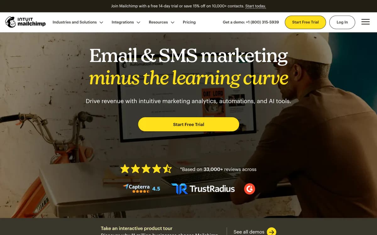 Screenshot of the Mailchimp website