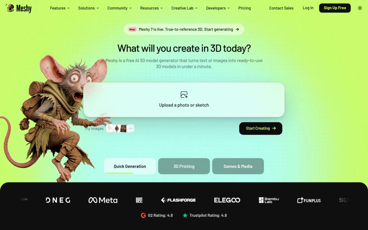 Screenshot of the Meshy website