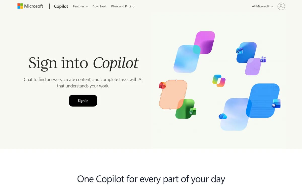 Screenshot of the Microsoft Copilot website