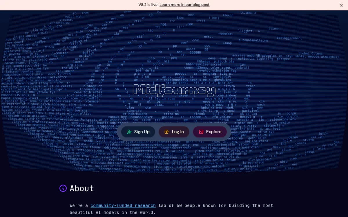 Screenshot of the Midjourney website