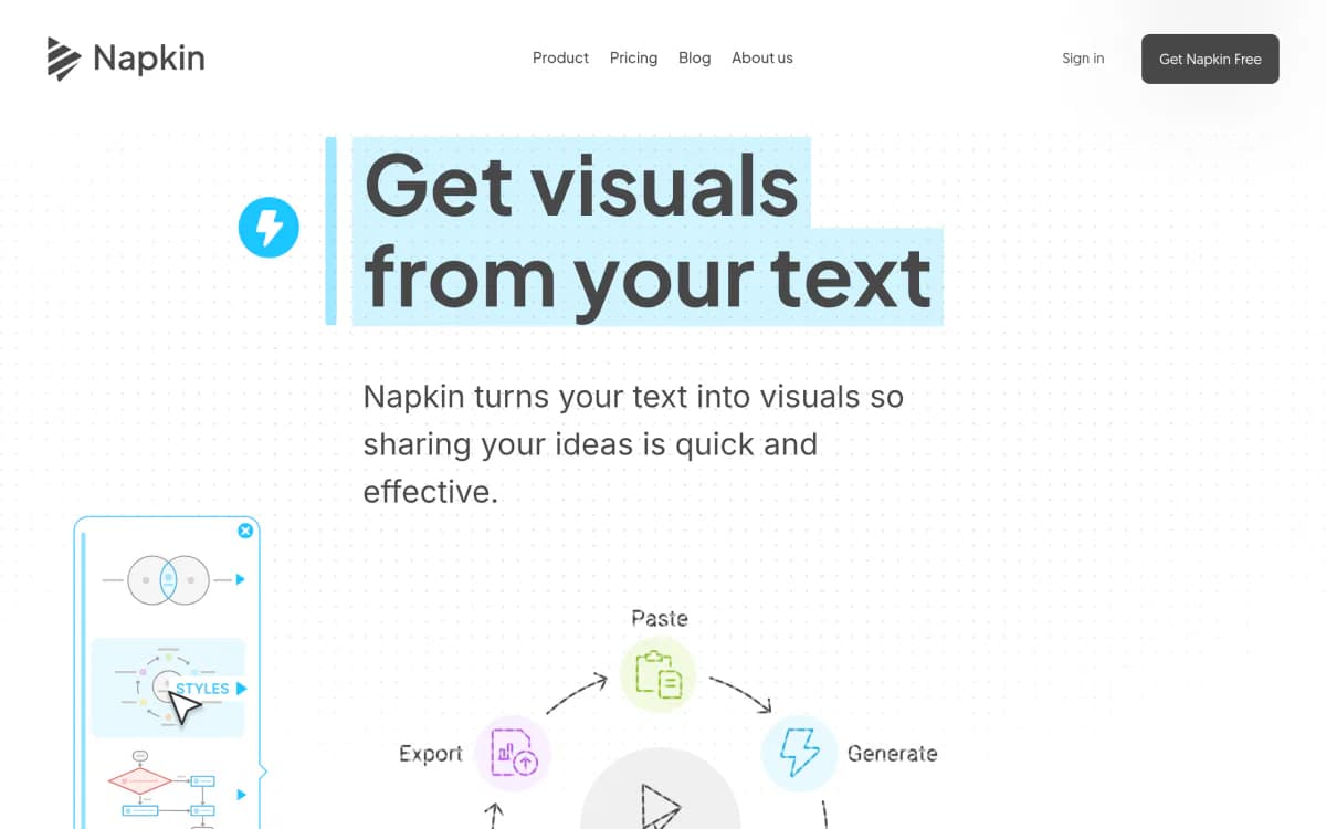 Screenshot of the Napkin AI website