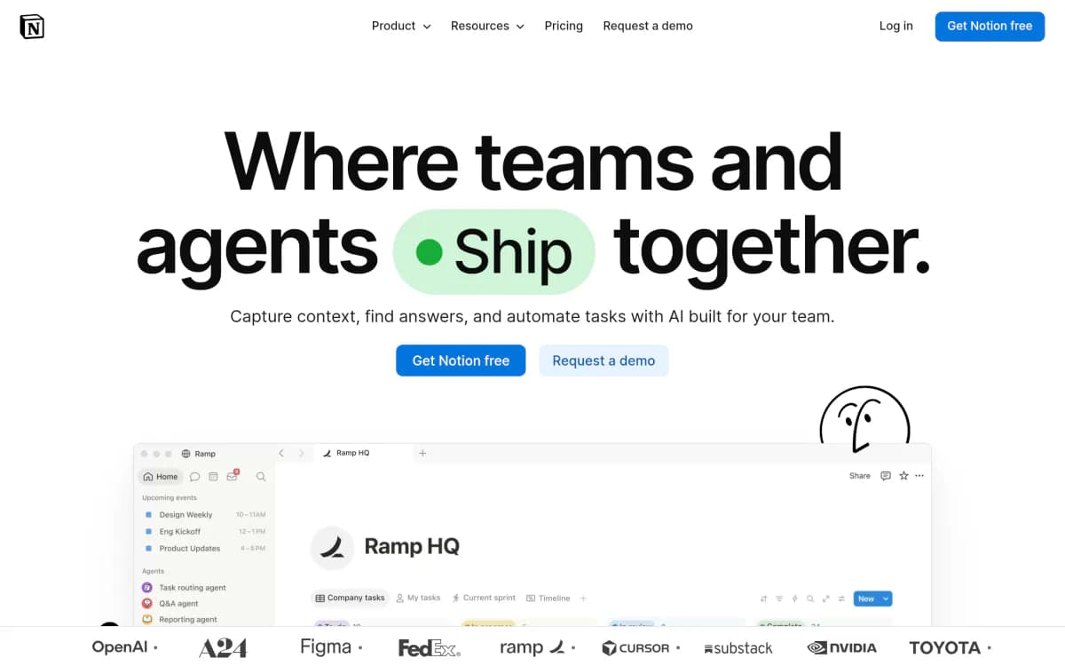 Screenshot of the Notion website