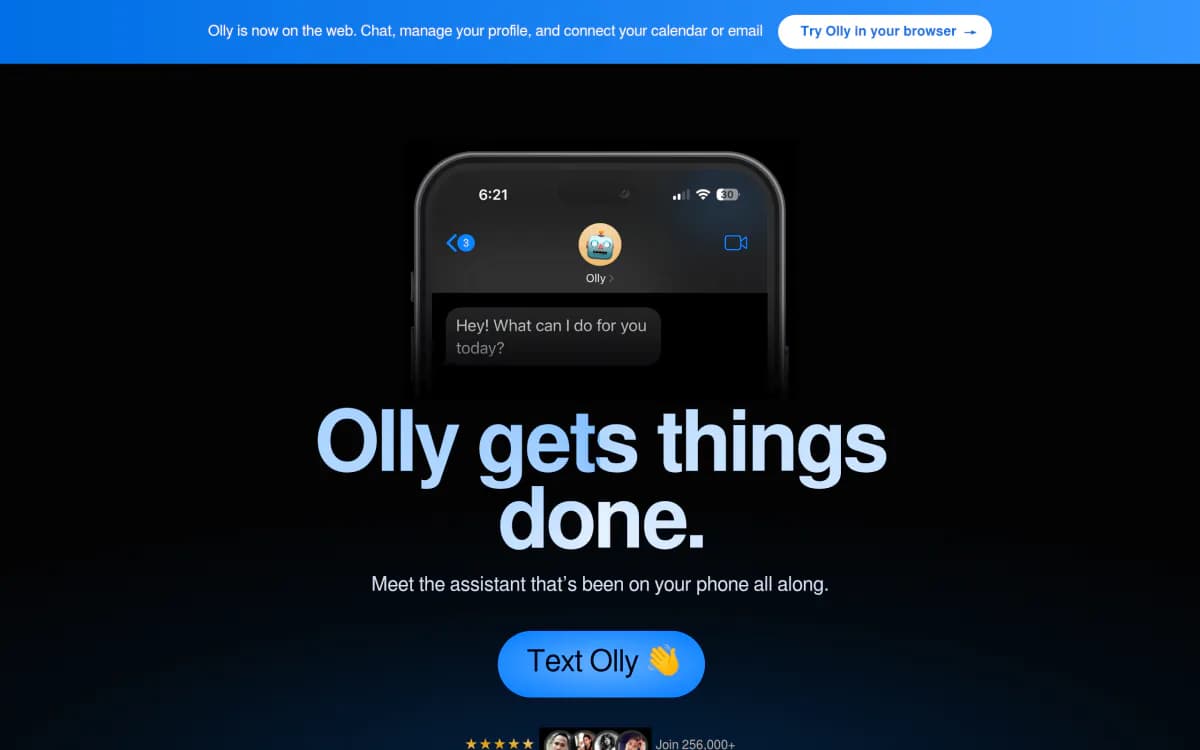 Screenshot of the Olly website