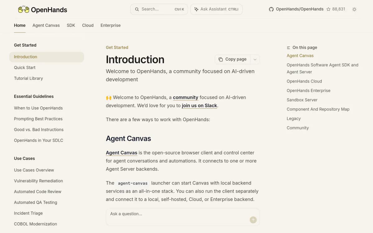 Screenshot of the OpenHands website
