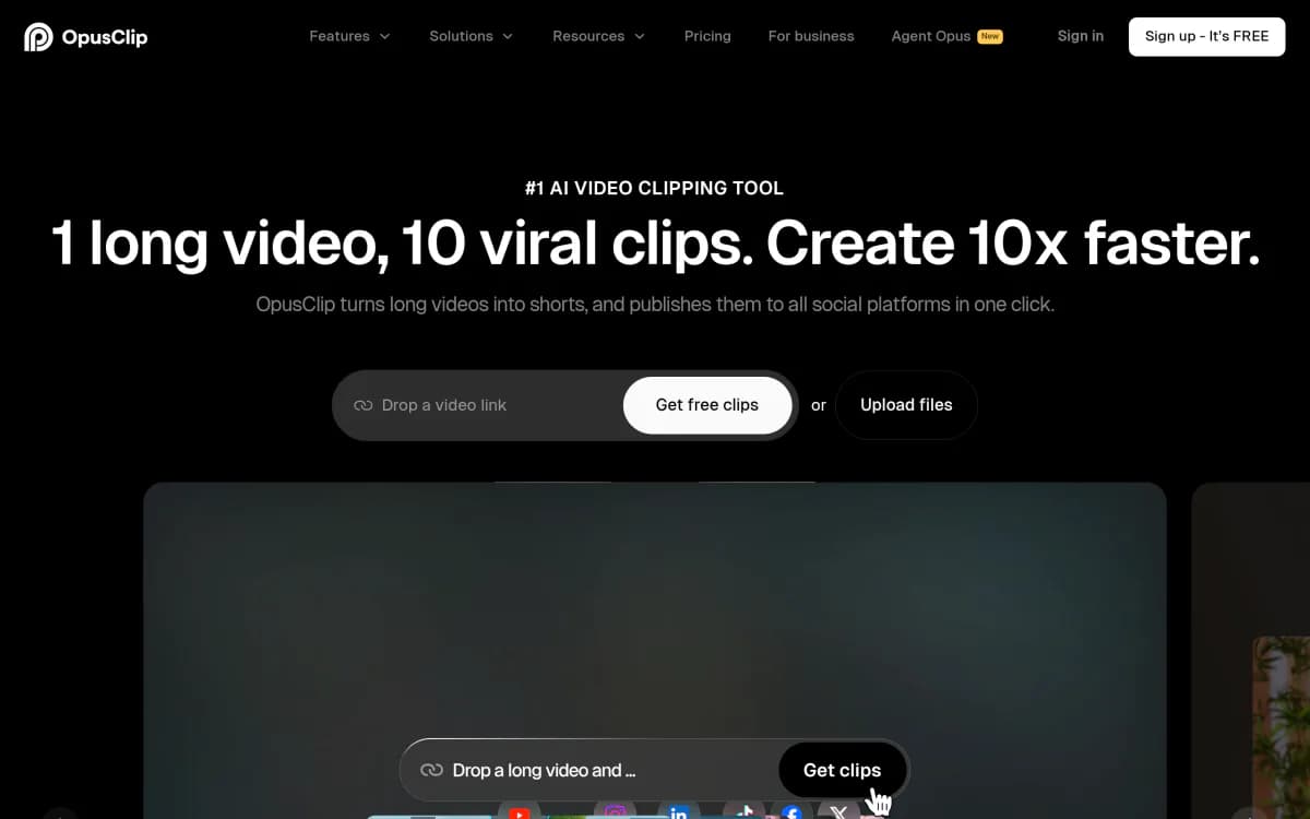 Screenshot of the OpusClip website