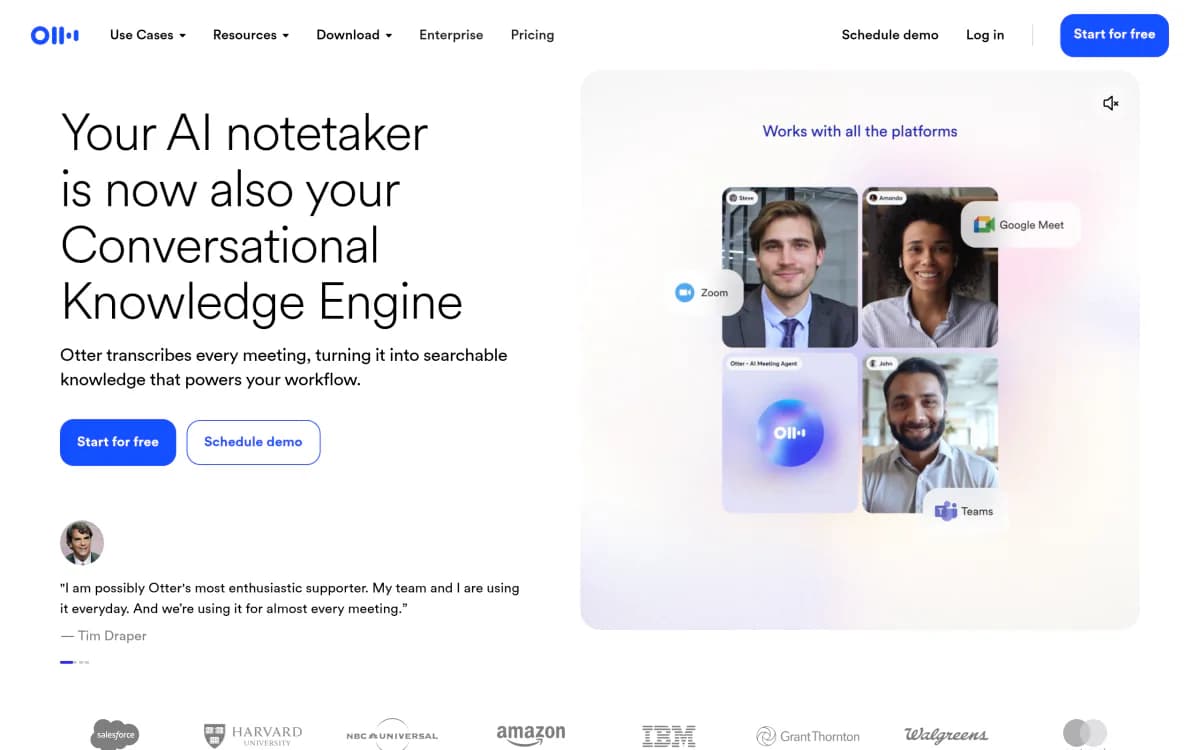 Screenshot of the Otter website