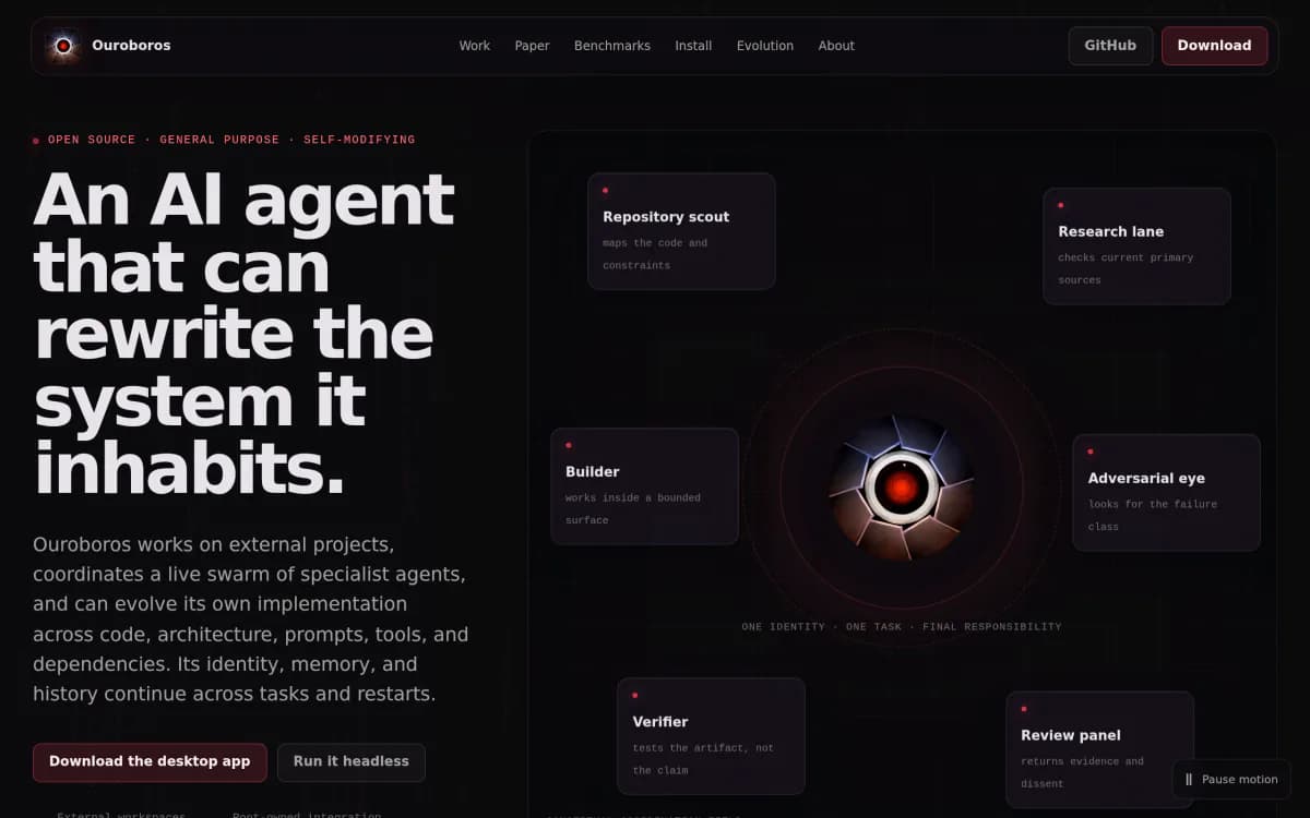 Screenshot of the Ouroboros website