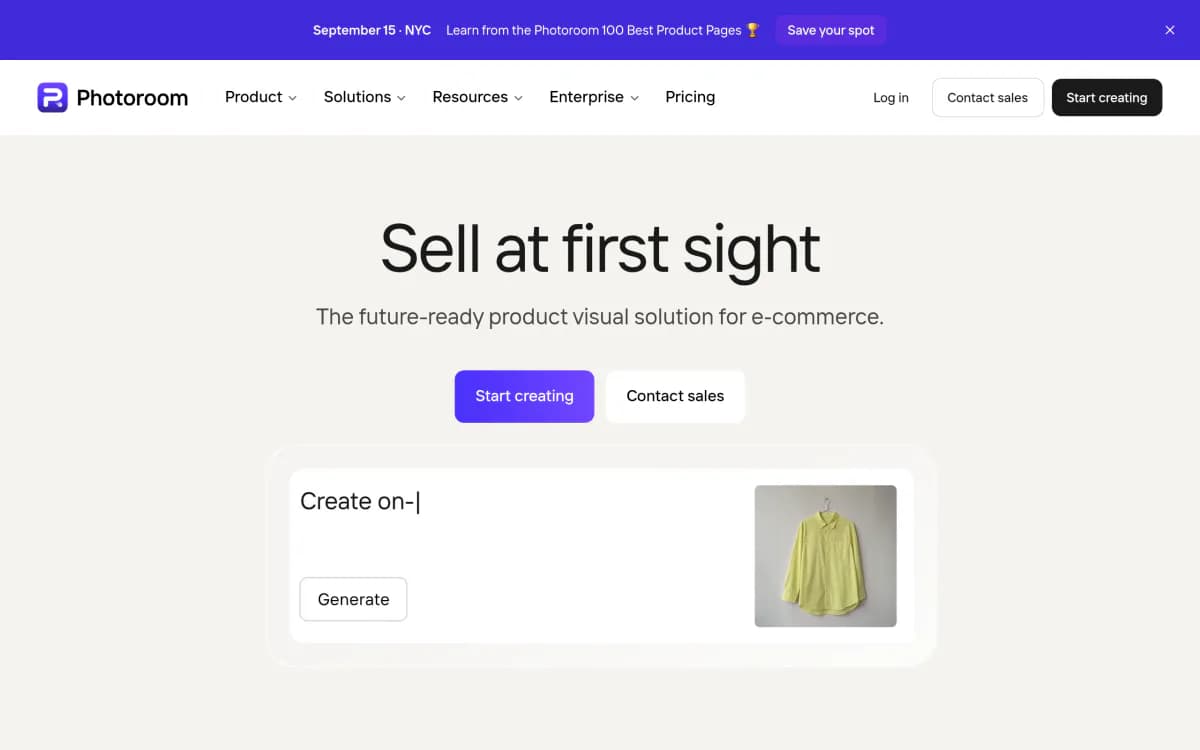 Screenshot of the Photoroom website