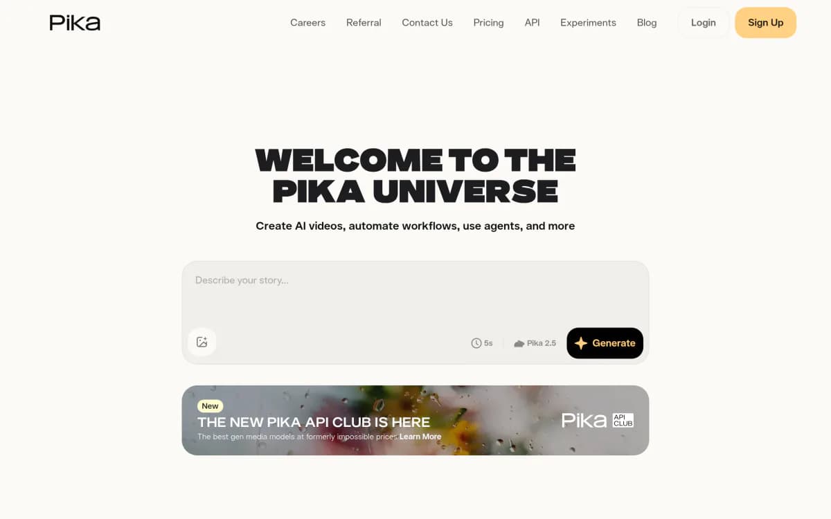 Screenshot of the Pika website