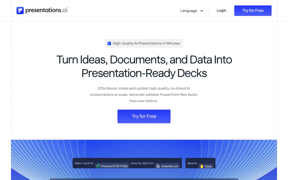 Screenshot of the Presentations.AI website