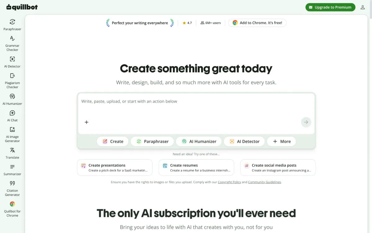 Screenshot of the QuillBot website
