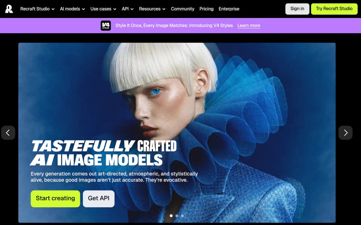 Screenshot of the Recraft website