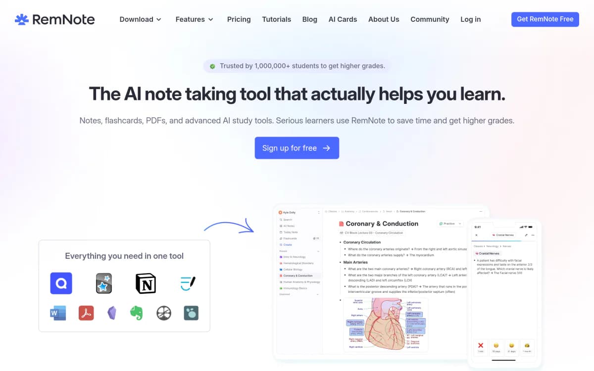 Screenshot of the RemNote website
