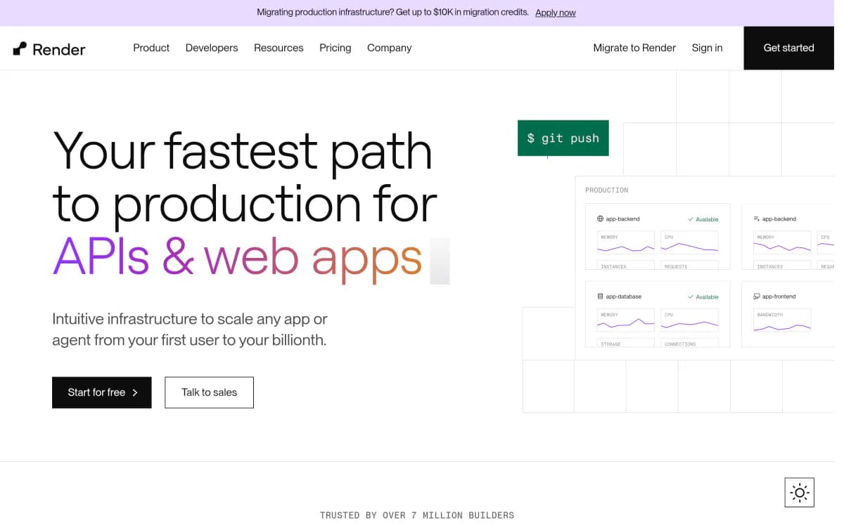 Screenshot of the Render website