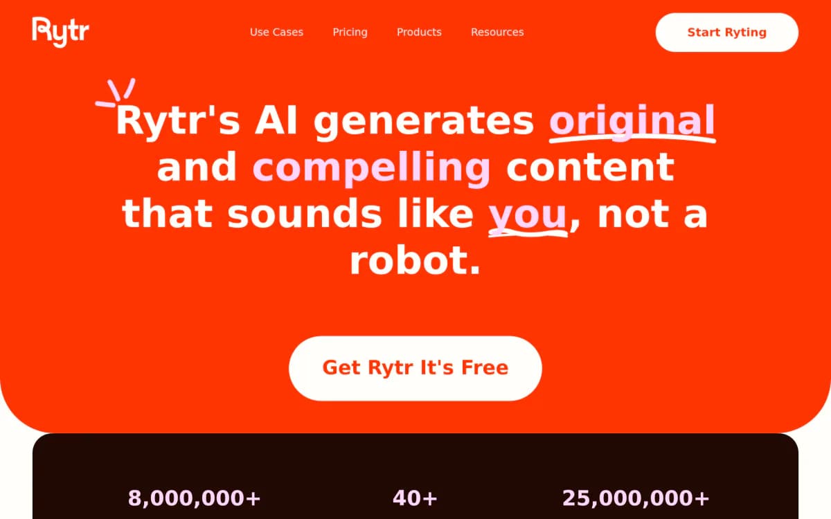 Screenshot of the Rytr website