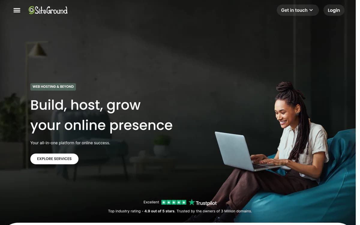 Screenshot of the SiteGround website