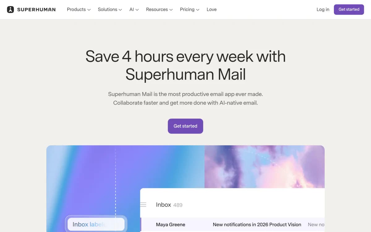 Screenshot of the Superhuman Mail website