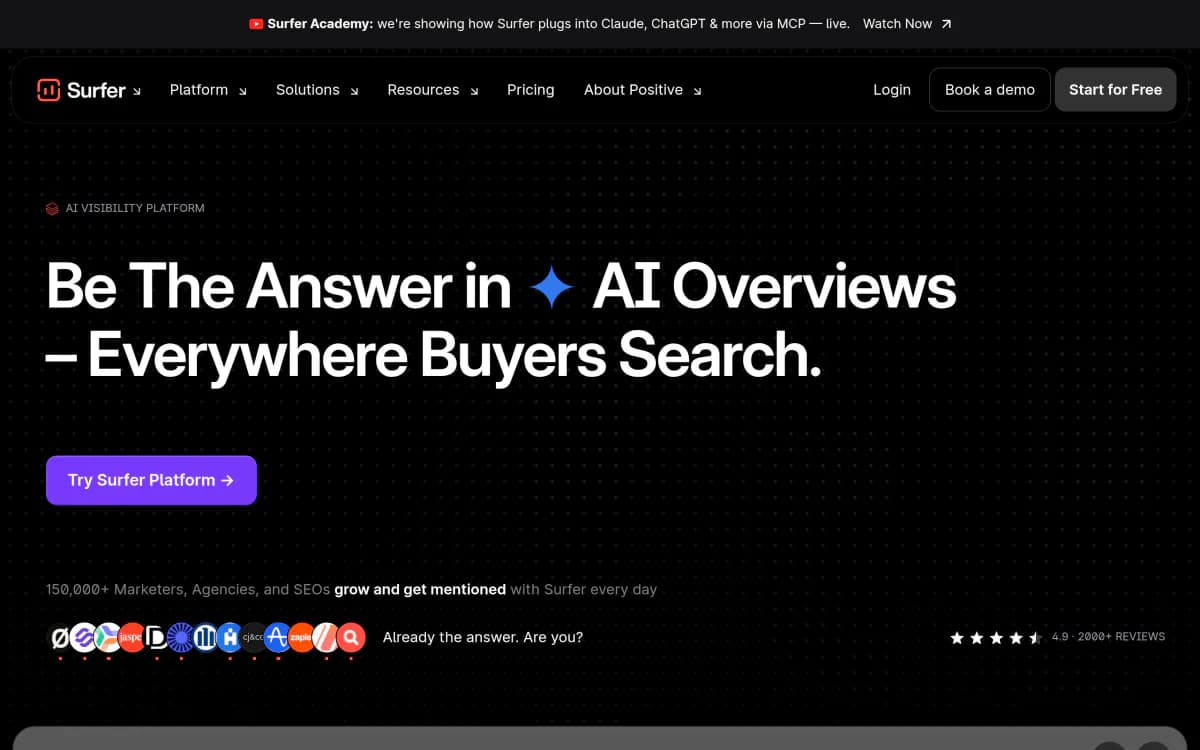 Screenshot of the Surfer website