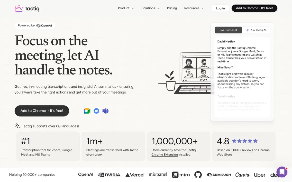 Screenshot of the Tactiq website