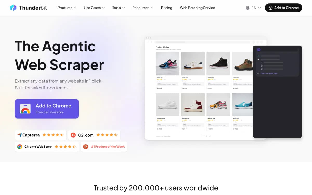 Screenshot of the Thunderbit website