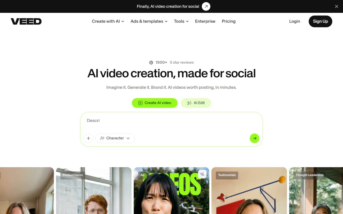Screenshot of the VEED website