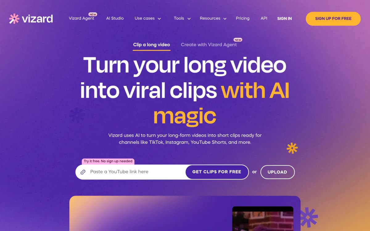 Screenshot of the Vizard website