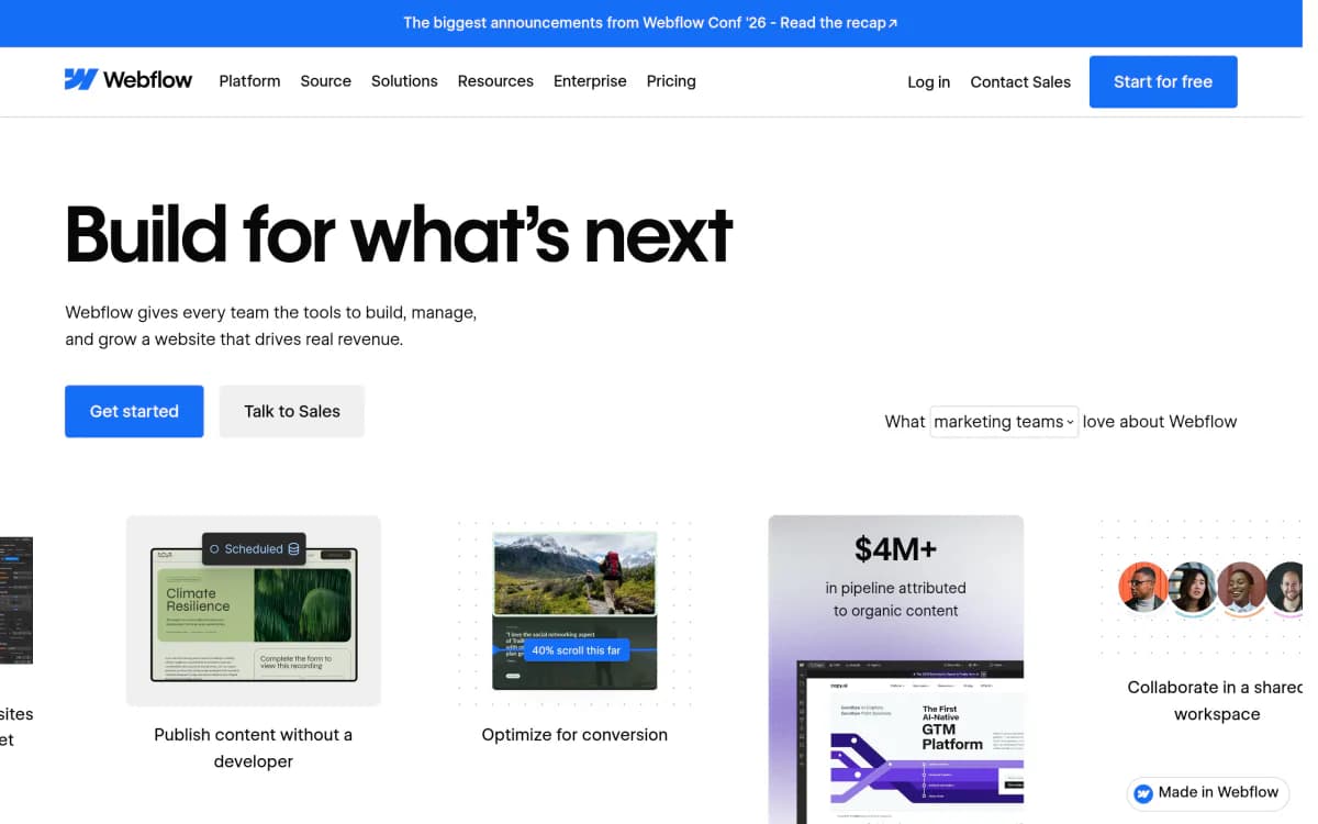 Screenshot of the Webflow website