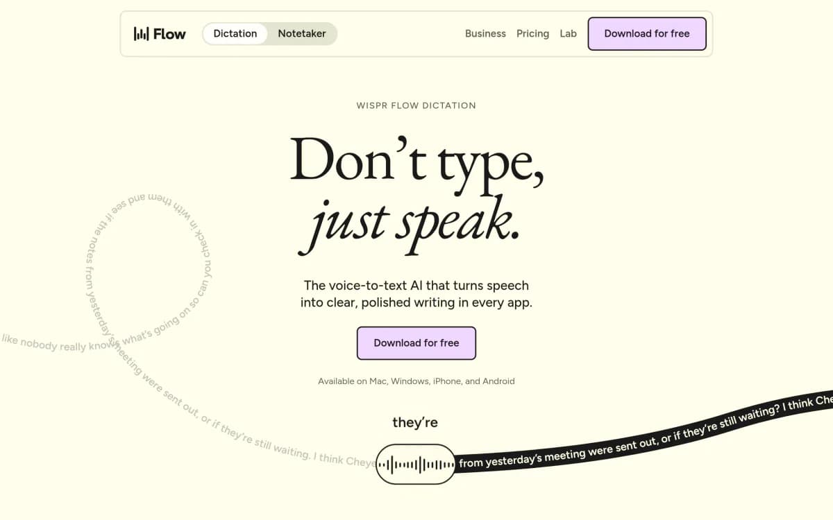 Screenshot of the Wispr Flow website