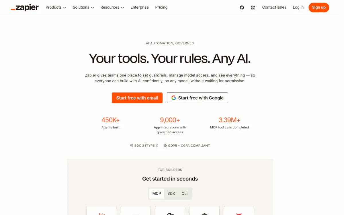 Screenshot of the Zapier website